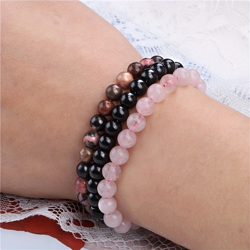 Men's & Women's 6mm Natural Stone Beads Bangle Bracelet Set